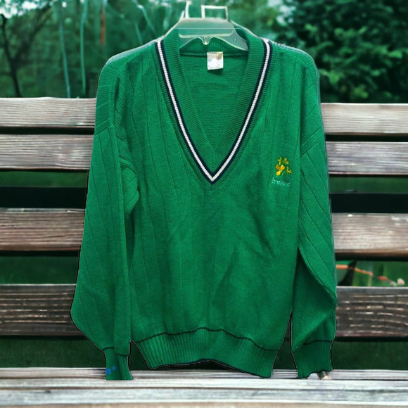 Swallow Sweaters - Vintage Ireland V-neck Cardigan Chunky Varsity Sweater Size Medium